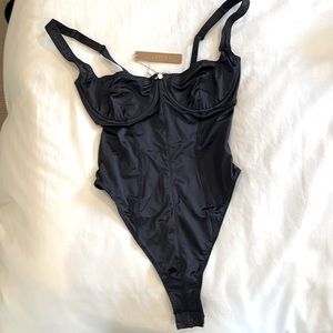 Skims Stretch satin bodysuit onyx